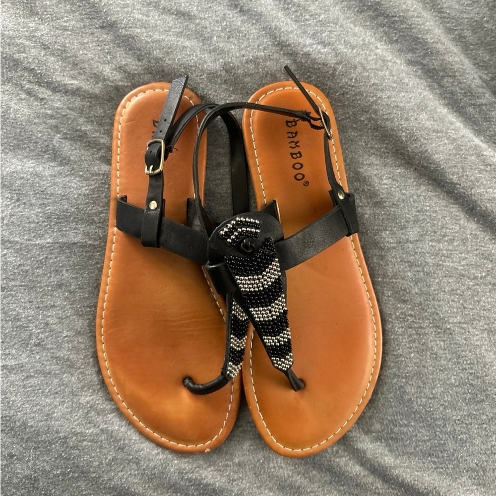 BAMBOO Black and Tan Women's Sandals